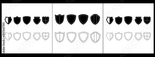 Heraldic shields collection in black and white a set of medieval armor