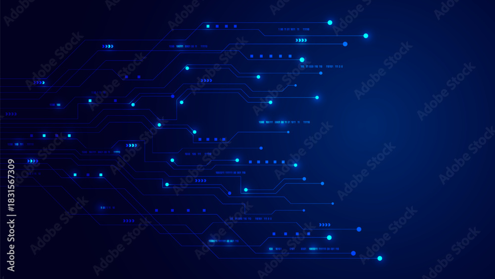Obraz premium Abstract Blue Technology Background Glowing Circuit Lines Digital Data Flow Vector Illustration