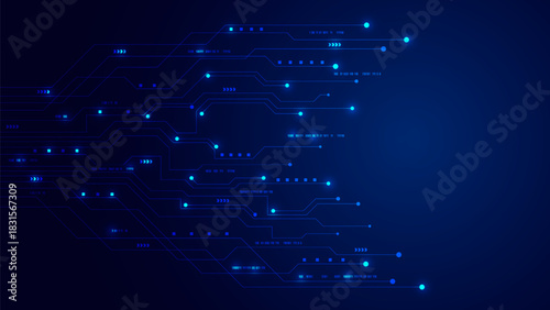 Abstract Blue Technology Background Glowing Circuit Lines Digital Data Flow Vector Illustration