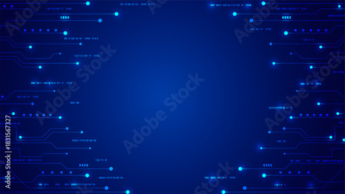 Abstract Blue Technology Background Glowing Circuit Lines Digital Data Numbers Vector Illustration