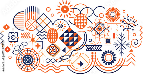 Abstract geometric shapes vector design isolated on transparent background