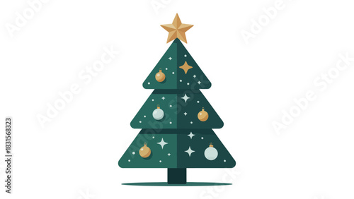 Festive Tree with Golden Star: A brightly decorated Christmas tree, crowned with a golden star, embodies the warmth and spirit of the holiday season, emanating joy and excitement.