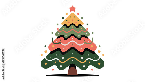 Festive Christmas Tree Design: A vibrant and colorful stylized Christmas tree design, perfect for holiday greetings and festive decorations.