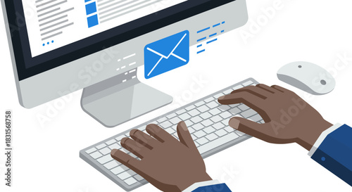 Person Typing on Keyboard with Computer Monitor.