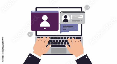 Person Typing on Laptop with Chat Windows.