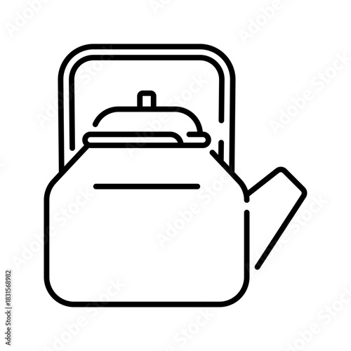 Kettle icon. boiling, water, tea, kitchen, steam, cookware, metal, pot, handle, appliance. Vector Icon Illustration