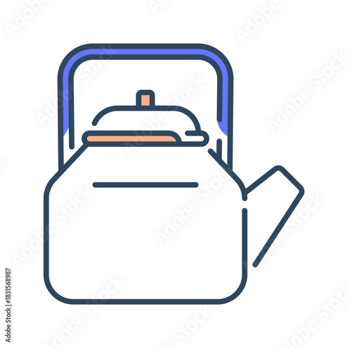 Kettle icon. boiling, water, tea, kitchen, steam, cookware, metal, pot, handle, appliance. Vector Icon Illustration