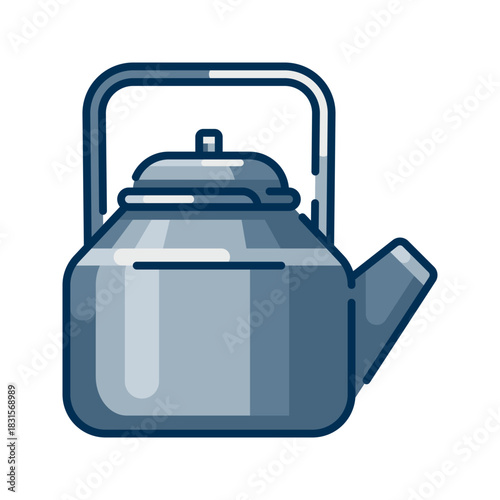 Kettle icon. boiling, water, tea, kitchen, steam, cookware, metal, pot, handle, appliance. Vector Icon Illustration