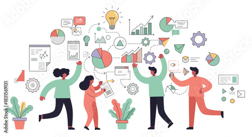 Teamwork and Business Ideas Illustrated with Graphics.