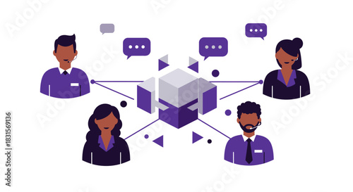 Customer Service Team Connected to Central Data Hub.