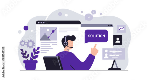 Customer Service Representative Offering Solution with Headset.