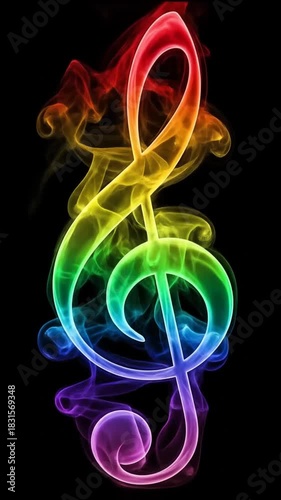 Rainbow Music - A Vibrant Treble Clef in Colorful Smoke.