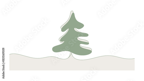 Minimalist Pine Tree in Winter: A serene illustration of a lone pine tree standing in a snowy landscape. The simple yet evocative design captures the essence of winter's peace.