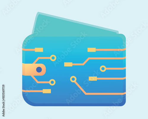 Digital wallet and cryptocurrency finance app icon in modern flat vector technology design