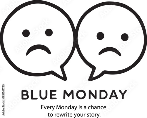 Blue Monday awareness illustration with sad emoticons and uplifting message for emotional wellness and fresh starts