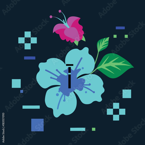Abstract floral design with geometric shapes and stylized letter i