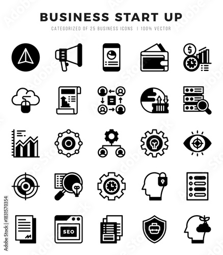 Set of Business Start Up icons. Vector Illustration.