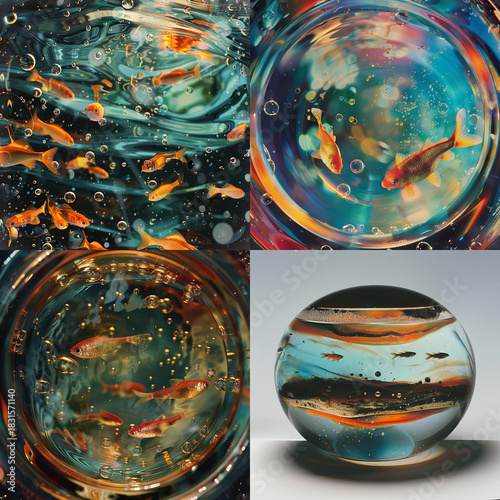 Artistic Fish Bowl Captivating Aquatic Scenes of Colorful Fish Swimming, Reflecting the Beauty of Nature