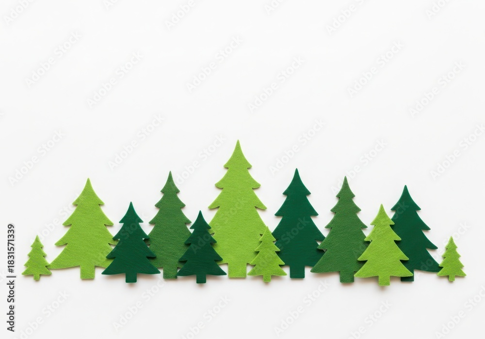 Obraz premium A diverse collection of stylized green pine trees in various sizes and shades creating a festive forest landscape