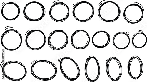 Hand drawn circle set isolated on white background collection of doodle circular frames, scribble circles, sketch rings vector illustration of round elements