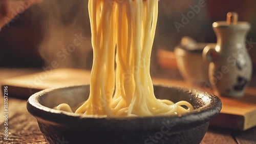 Steaming Bowl of Noodles A Culinary Delight with Traditional Asian Flair