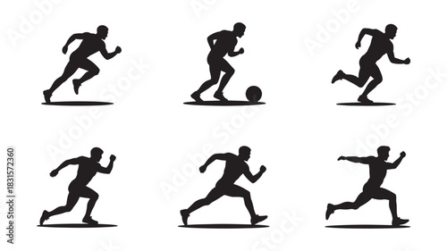 Set of running man silhouettes vector illustrations of athletes in motion isolated on white background