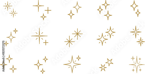 A collection of sparkling stars isolated on white background, each with a unique design, radiating a sense of magic and wonder, perfect for adding a touch of celestial charm