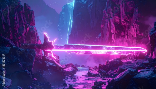 Futuristic Neon Glow in a Mysterious Cave Landscape.