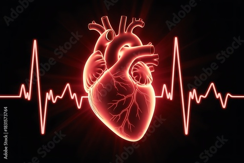 Futuristic Glow Human Heart Ecg Pulse Stock 