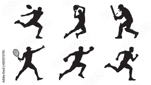 Set of sports silhouette icons vector illustration of athletes playing different sports isolated on white background