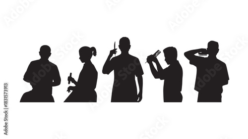 Set of silhouette barbershop icons vector illustration of hairdressers and clients isolated on white background