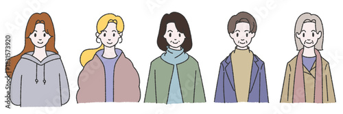 いろいろな女性　冬　年代別　カラー