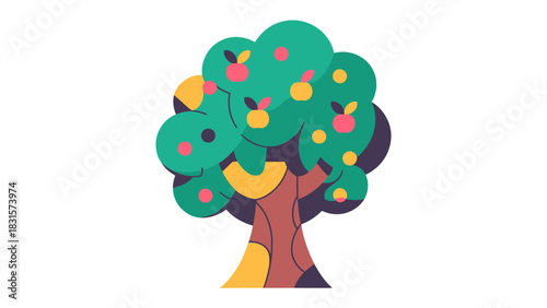 Apple Tree Illustration: A whimsical illustration of a fruit tree, adorned with colorful apples, standing proudly against a backdrop.