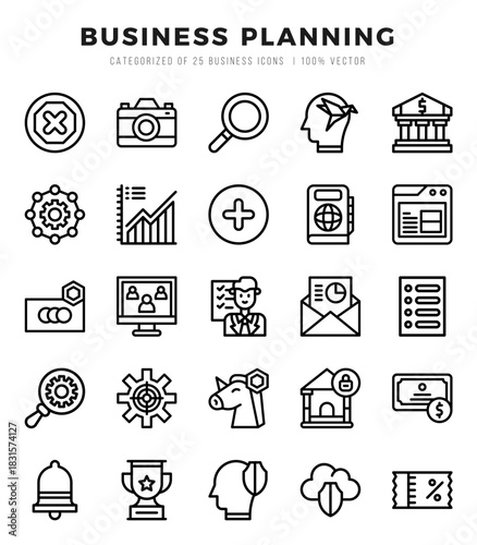 Collection of Business Planning 25 Lineal Icons Pack.