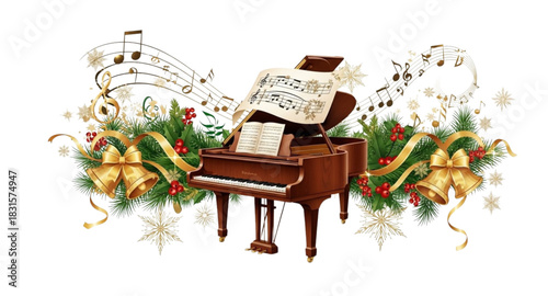 Piano with Christmas decorations
