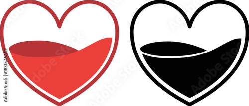 Heart shaped liquid level outline and solid vector icon