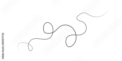 A single strand of dark, curly human hair isolated on a white background, showcasing its intricate texture and form.