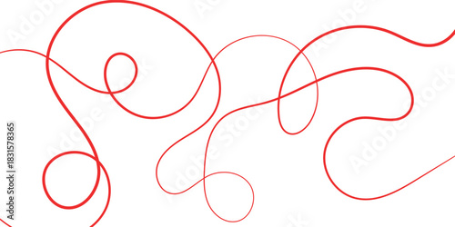 Abstract minimalist background with intertwined red wavy and curly lines on a clean white surface.
