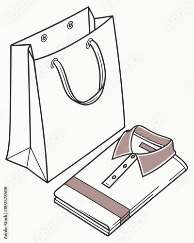 Shopping bag with folded polo shirt, shopping concept