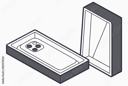 Smartphone unboxing illustration: a smartphone sits in its box