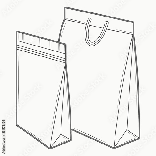 Paper bags outline illustration for various products and shopping