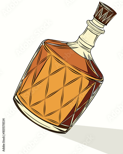 Elegant decanter of amber liquid with a diamond-patterned design