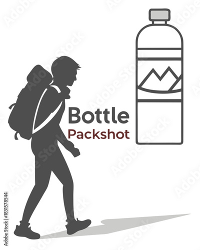 Silhouette of hiker with backpack and water bottle graphic