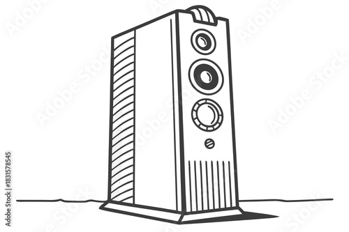 Speaker system illustrated in black and white