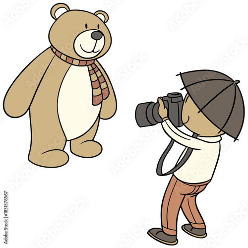 Photographer taking photo of Teddy bear