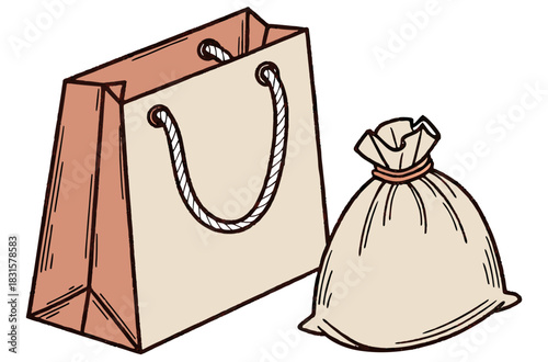 Shopping bags and sack isolated on white background