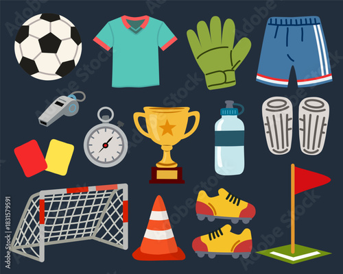 Soccer Equipment Clipart in Flat Style for Training and Games