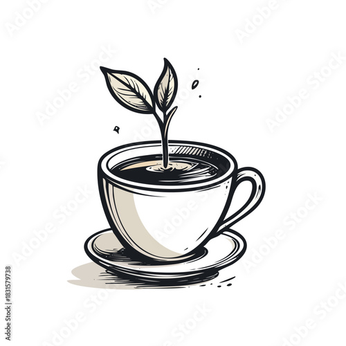 Cup of Tea with Sprout: A Symbol of Growth and Renewal.