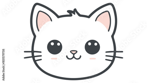 very cute smiling cartoon cat face vector illustration with pink ears 