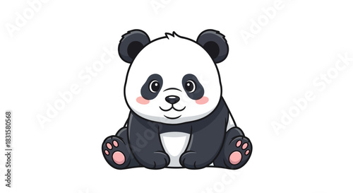 Cute cartoon baby panda sitting happily with rosy cheeks design